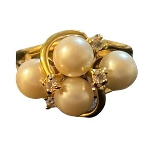 Elegant Gold Plated Starry Crystal & Pearl Cluster Ring